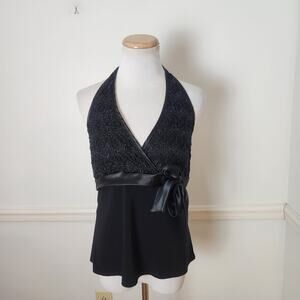 VTG Y2K Dressbarn Tank Top Sz Medium Womens Halter Black Fairy Grunge WhimsiGoth